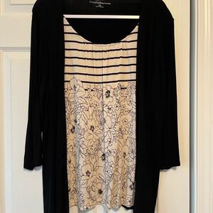 Black and Cream Floral Striped Top